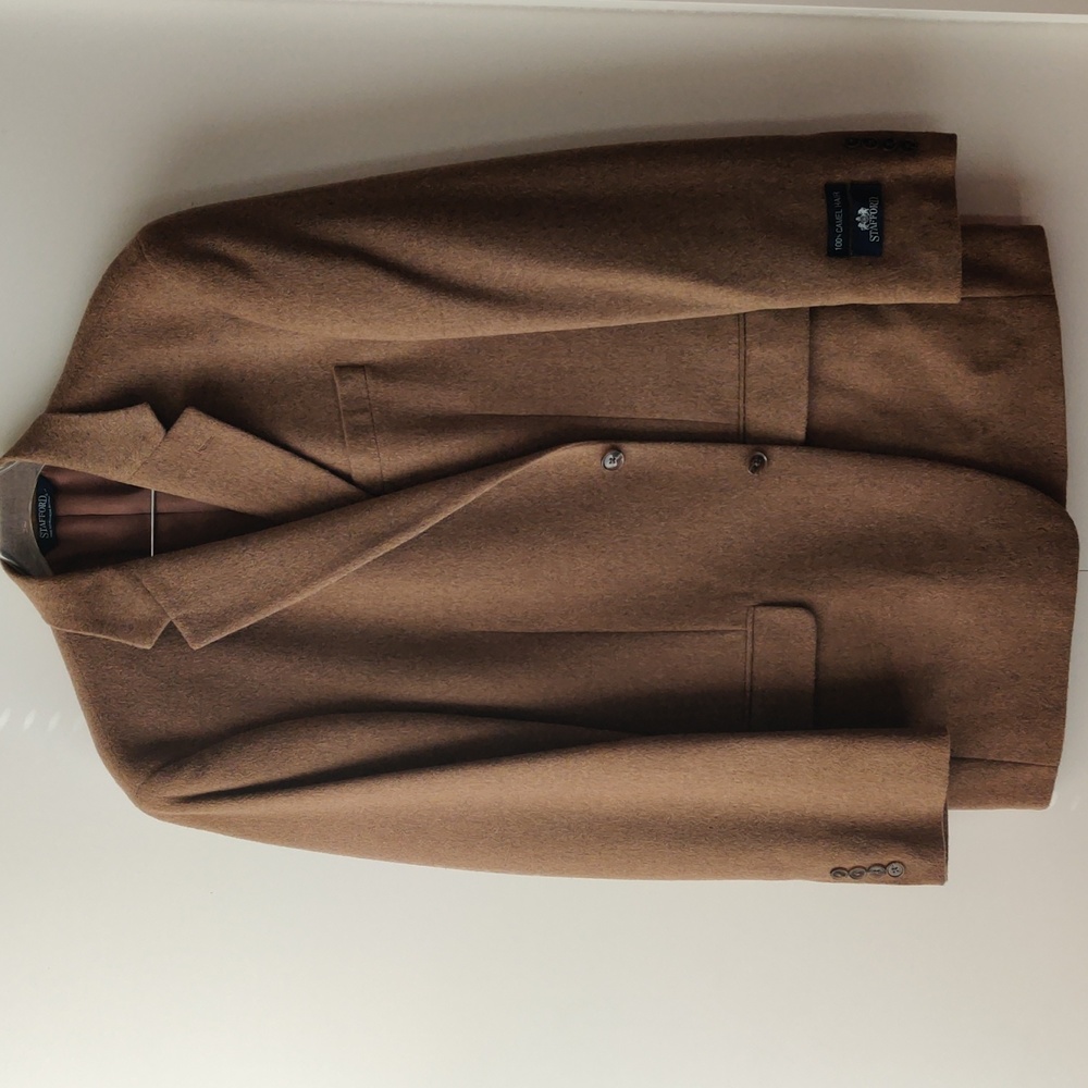 Stafford 42L Dark Camel Blazer Jacket Sport Coat 100% Wool